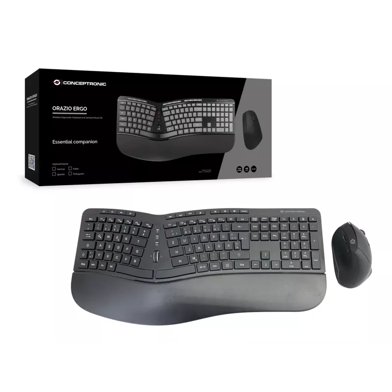 Conceptronic ORAZIO ERGO draadloze ergonomische toetsenbord- en muisset, Duitse layout