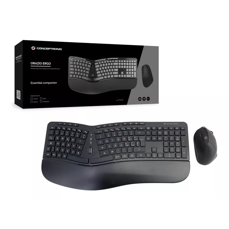 Conceptronic ORAZIO ERGO draadloze ergonomische toetsenbord- en muisset, Italiaanse layout