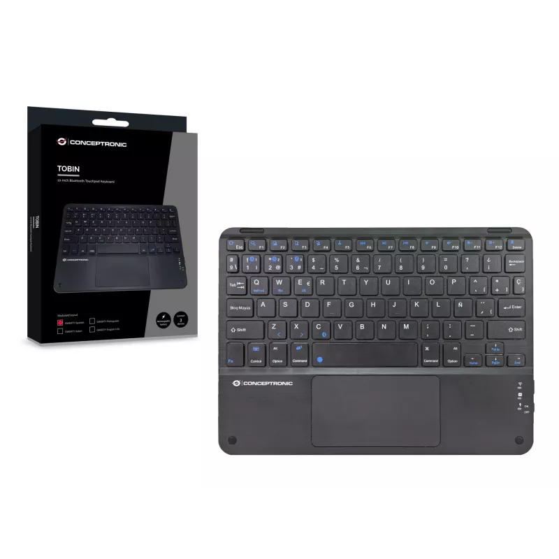 Conceptronic TOBIN01BES 10-inch Bluetooth touchpad-toetsenbord, QWERTY Spaans