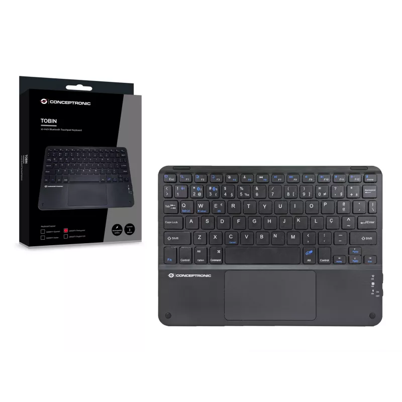 Conceptronic TOBIN01BPT 10-inch Bluetooth touchpad-toetsenbord, QWERTY Portugees