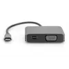 DIGITUS USB-C - mini DP + VGA-adapter, 20 cm 4K/30Hz, Zilver, aluminium behuizing
