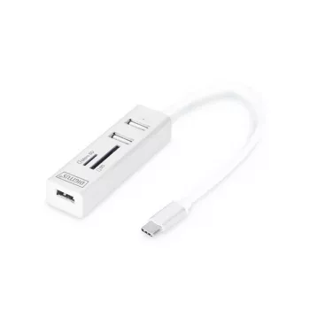 DIGITUS USB 2.0 Type C HUB met kaartlezer 3x USB 2.0. 1x SD, 1x MicroSD aansluiting aluminium behuizing