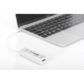 DIGITUS USB 2.0 Type C HUB met kaartlezer 3x USB 2.0. 1x SD, 1x MicroSD aansluiting aluminium behuizing