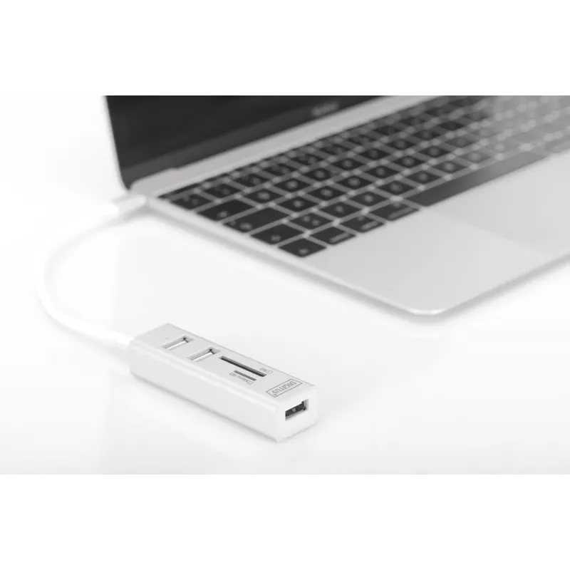 DIGITUS USB 2.0 Type C HUB met kaartlezer 3x USB 2.0. 1x SD, 1x MicroSD aansluiting aluminium behuizing