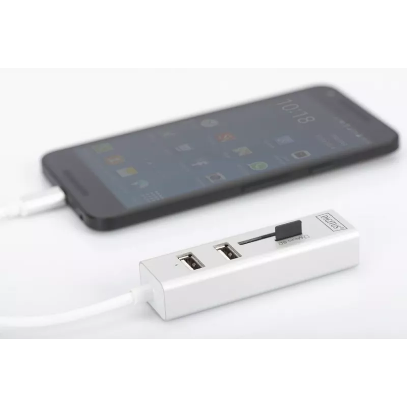 DIGITUS USB 2.0 Type C HUB met kaartlezer 3x USB 2.0. 1x SD, 1x MicroSD aansluiting aluminium behuizing