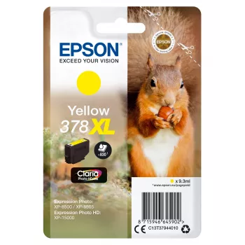 Epson Squirrel losse verpakking geel 378XL Claria Photo HD inkt, hoge (XL) capaciteit, geel, pigmentinkt, 9,3 ml, 1 stuks, 830 pagina's