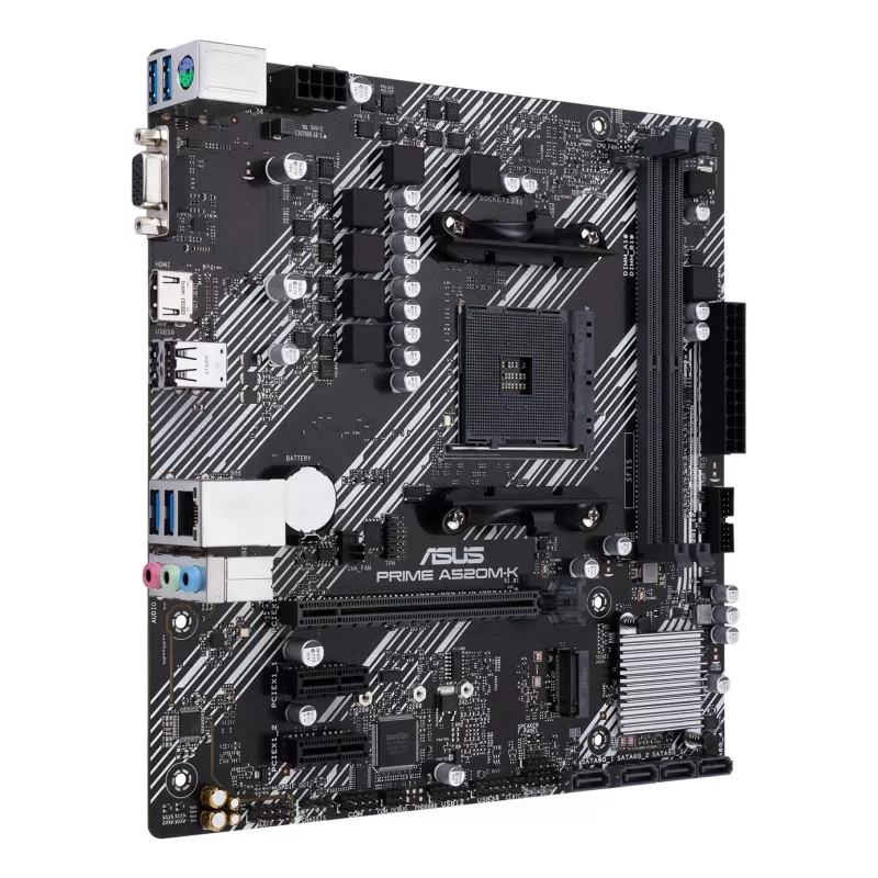 Moederbord ASUS PRIME A520M-K, AMD A520-chipset, socket AM4, micro ATX, 2x DDR4, 64 GB, 1x M.2, 4x SATA III, HDMI 2.1