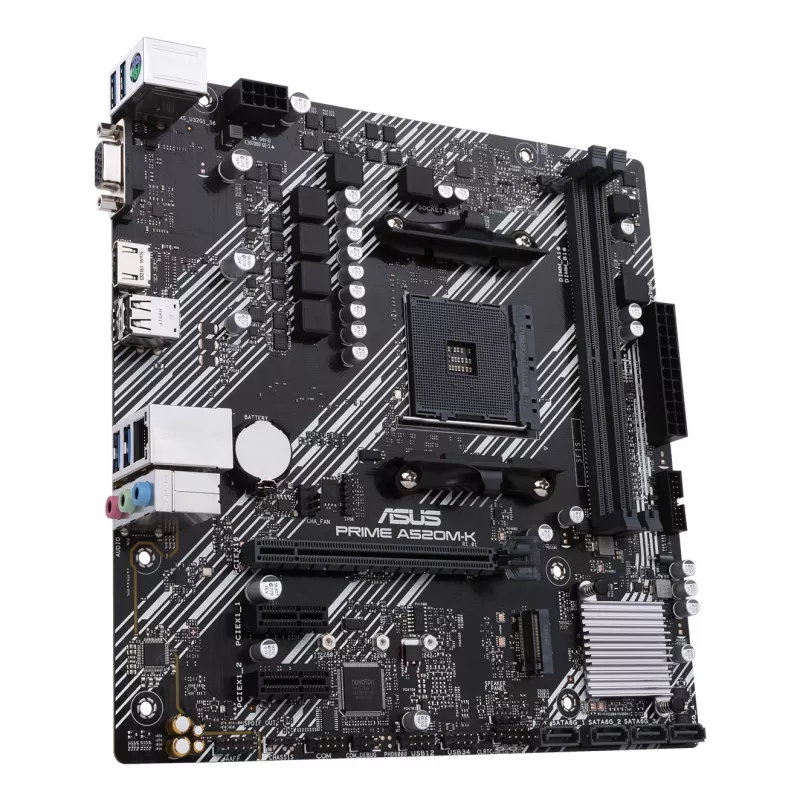 Moederbord ASUS PRIME A520M-K, AMD A520-chipset, socket AM4, micro ATX, 2x DDR4, 64 GB, 1x M.2, 4x SATA III, HDMI 2.1