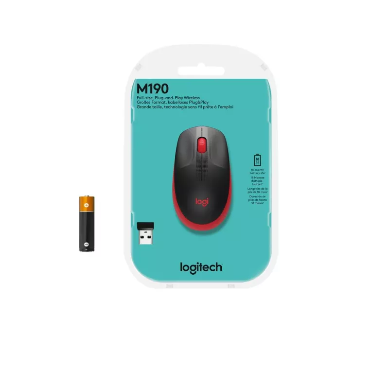 Muis Logitech M190 draadloos USB rood