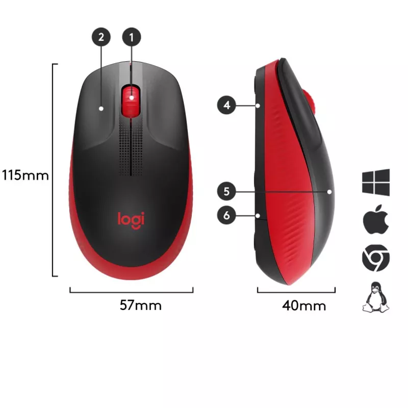Muis Logitech M190 draadloos USB rood