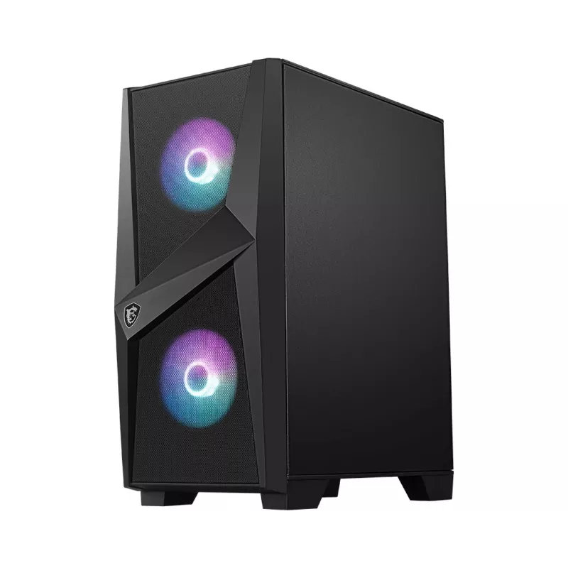 MSI MAG FORGE 100R Mid Tower gaming-pc-behuizing, ATX/mATX/Mini-ITX, gehard glas, 2 x 120 mm ARGB-ventilatoren, zwart