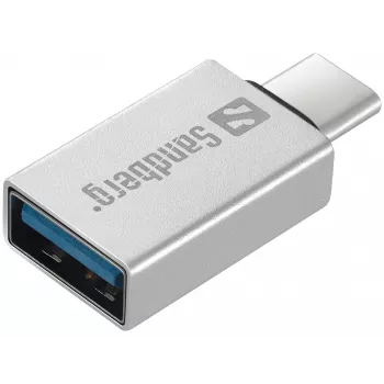 Sandberg USB-C naar USB 3.0-dongle, USB 3.2 Gen 1 (3.1 Gen 1) Type-C, USB 3.2 Gen 1 (3.1 Gen 1) Type-A, Zilver, Aluminium, 5 g, 80 mm