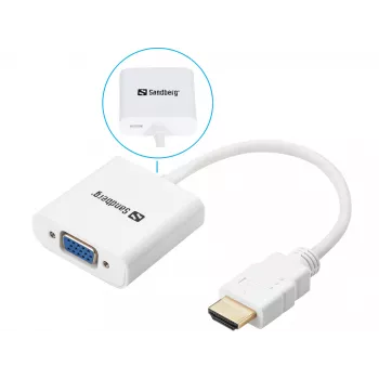 Sandberg HDMI-naar-VGA-converter, VGA (D-Sub), HDMI Type A (Standaard), Stekker, Bus, Wit, RoHS