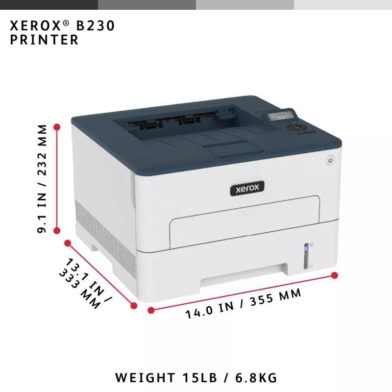Xerox B230 A4 34ppm draadloze duplex printer PCL5e/6 2 papierladen totaal 251 vel
