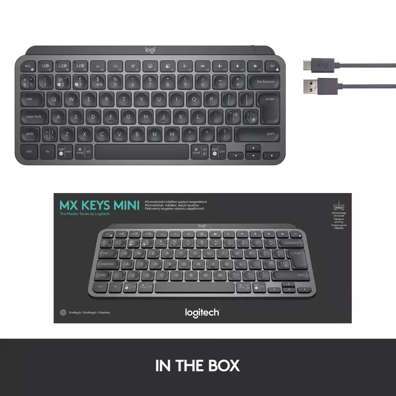 LOGITECH Minimalist draadloos verlicht toetsenbord - MX KEYS MINI - Graphite - Qwertz Duits