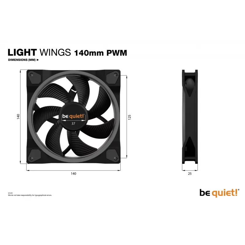 be quiet! Light Wings 140mm ARGB PWM ventilator zwart