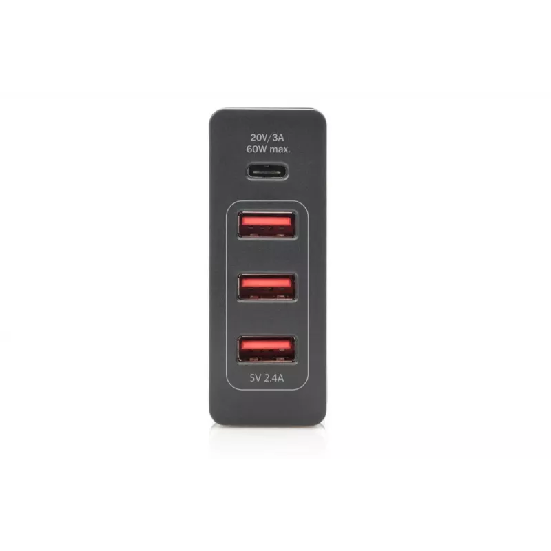 DIGITUS 4-poorts USB-oplader, 72 W 1x USB-C (PD) 5,9,15,20 V/3 A, 3x USB-A 5 V/2,4 A, zwart