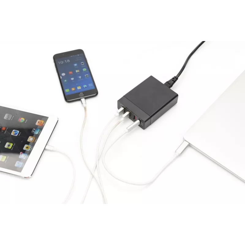 DIGITUS 4-poorts USB-oplader, 72 W 1x USB-C (PD) 5,9,15,20 V/3 A, 3x USB-A 5 V/2,4 A, zwart