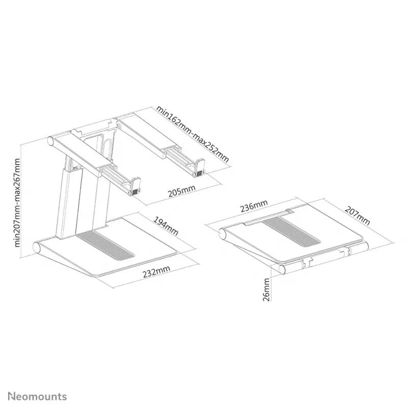 Neomounts NSLS200 laptopstandaard 10-17 inch – in hoogte verstelbaar – opvouwbaar – compact – universeel