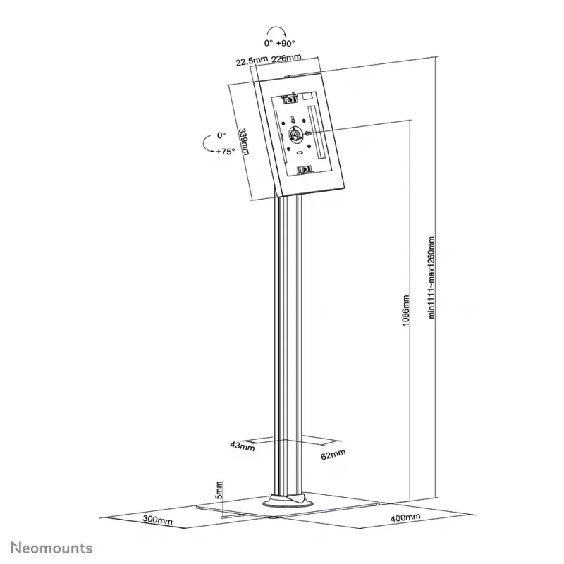 Neomounts FL15-650WH1 tablet-vloerstandaard 9,7-11 inch – afsluitbaar