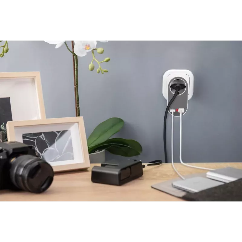 DIGITUS voeding met 2 USB-aansluitingen 250V, 50 Hz, USB: 5V, 2,1A, wit / grijs