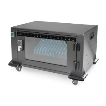 DIGITUS oplaadkast, 16 vakken, 35,6 cm (14 inch), zwart 384 x 550 x 375 mm, elektronisch slot, incl. USB, ventilator