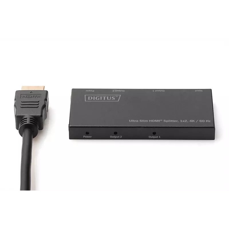 DIGITUS ultra slanke HDMI-splitter, 1x2, 4K/60Hz HDR, HDCP 2.2, 18 Gbps, Micro-USB-voeding