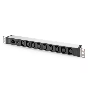 DIGITUS 1U aluminium PDU rackmonteerbaar 9x C13 10A 230VAC 50/60Hz IEC C14 ingang 10A zekering