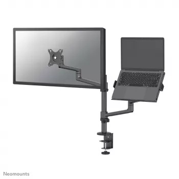Neomounts DS20-425BL2 monitorarm met laptopsteun 17-27 inch – ruimtebesparend