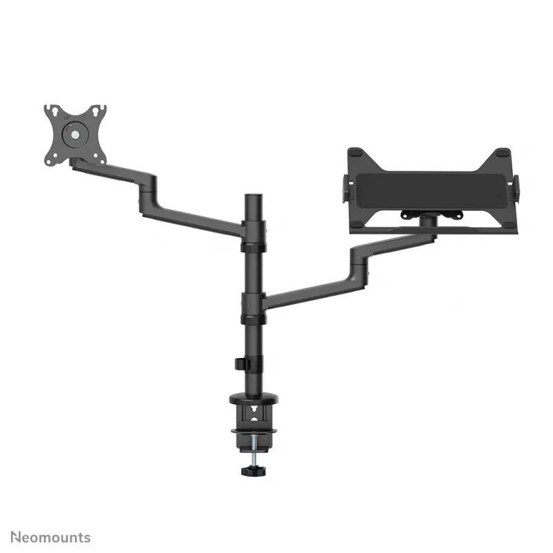 Neomounts DS20-425BL2 monitorarm met laptopsteun 17-27 inch – ruimtebesparend