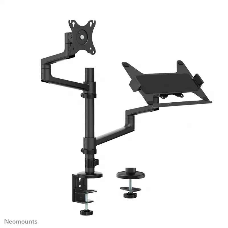 Neomounts DS20-425BL2 monitorarm met laptopsteun 17-27 inch – ruimtebesparend