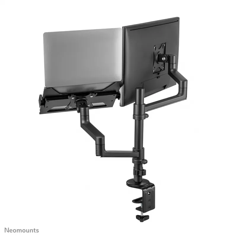 Neomounts DS20-425BL2 monitorarm met laptopsteun 17-27 inch – ruimtebesparend