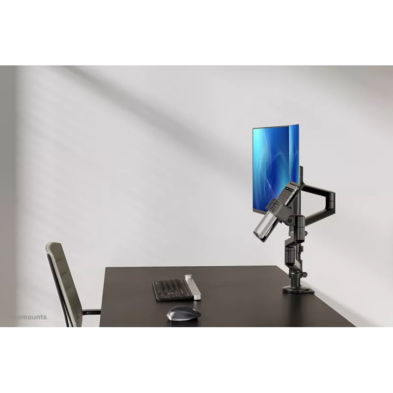 Neomounts DS20-425BL2 monitorarm met laptopsteun 17-27 inch – ruimtebesparend