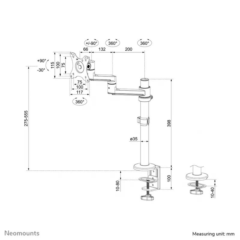 Neomounts DS60-425BL1 monitorarm 17-27 inch - ruimtebesparend