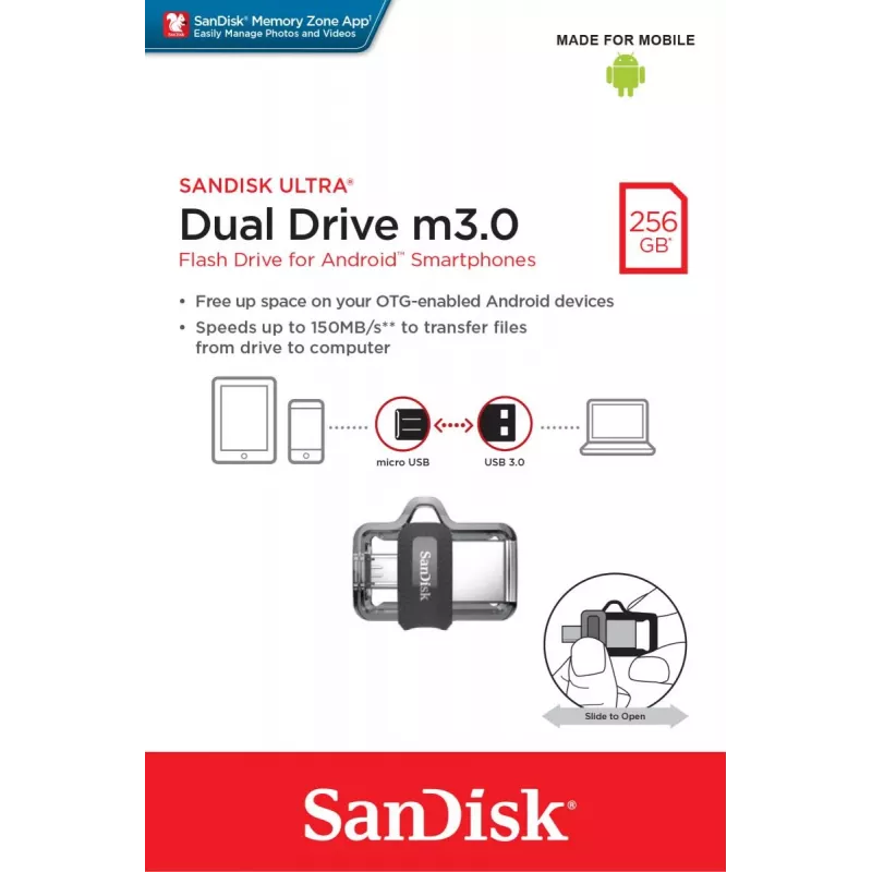 WESTERN DIGITAL SanDisk ULTRA DUAL DRIVE M3.0 - 256GB USB-stick - micro-USB / USB 3.0