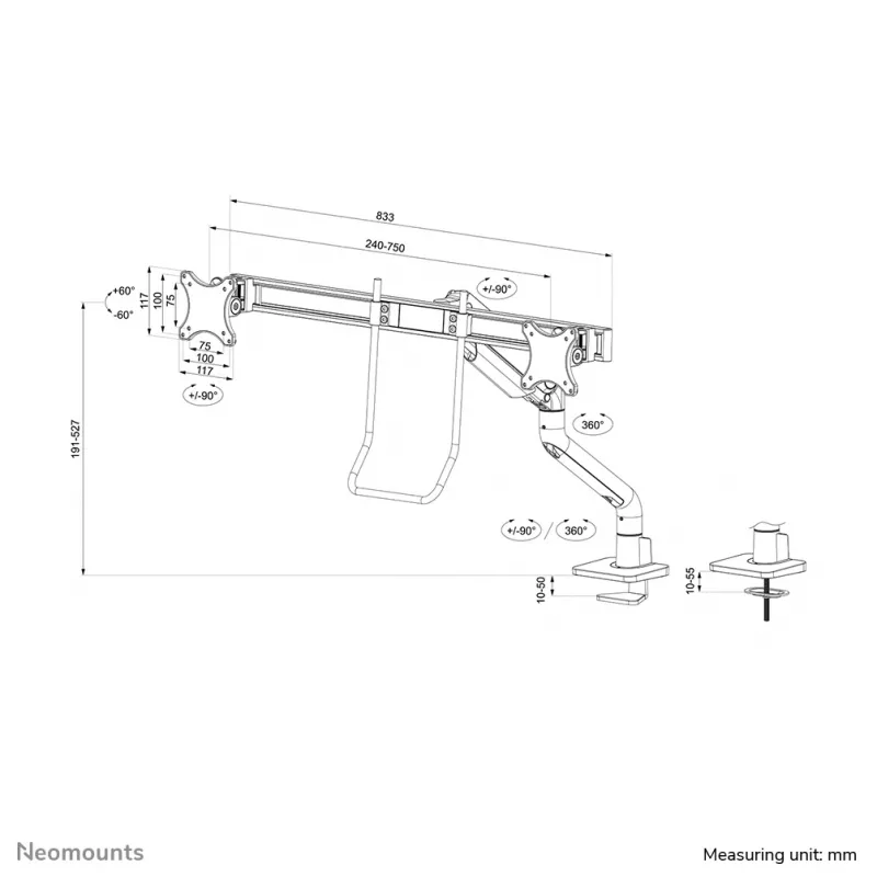 Neomounts DS75S-950BL2 Monitorarm 17-32 inch - Gasveer - Topfix - 180°-stop