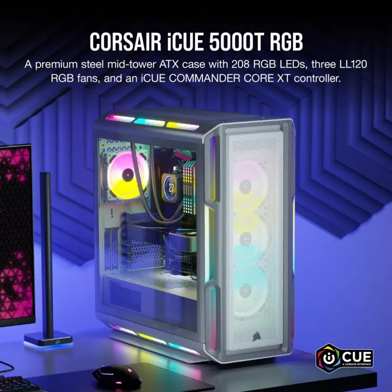 CORSAIR mid-tower ATX PC-behuizing - iCUE 5000T - RGB gehard glas - wit
