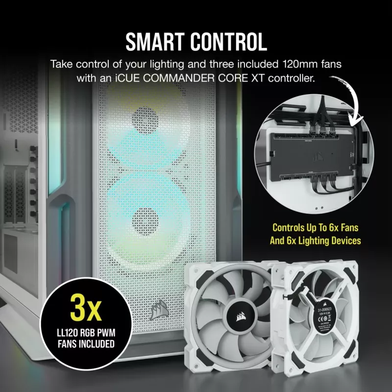 CORSAIR mid-tower ATX PC-behuizing - iCUE 5000T - RGB gehard glas - wit
