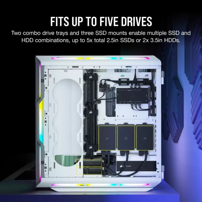 CORSAIR mid-tower ATX PC-behuizing - iCUE 5000T - RGB gehard glas - wit