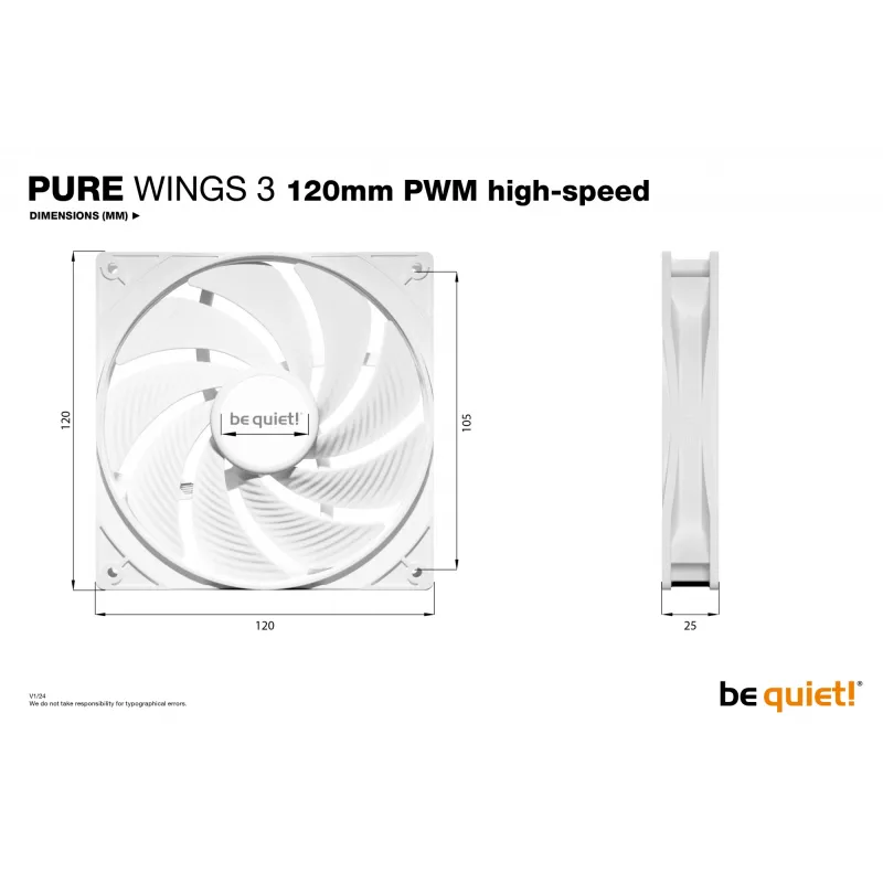 be quiet Pure Wings 3 120mm PWM high-speed wit computerbehuizingsventilator 12 cm 1 stuk