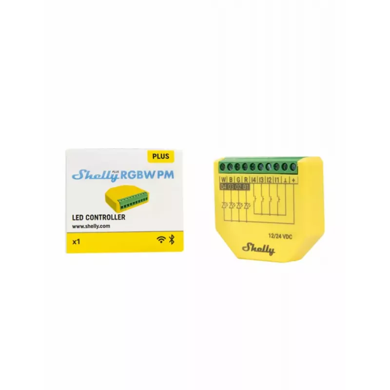 Shelly Plus RGBW PM draadloos slim licht groen geel