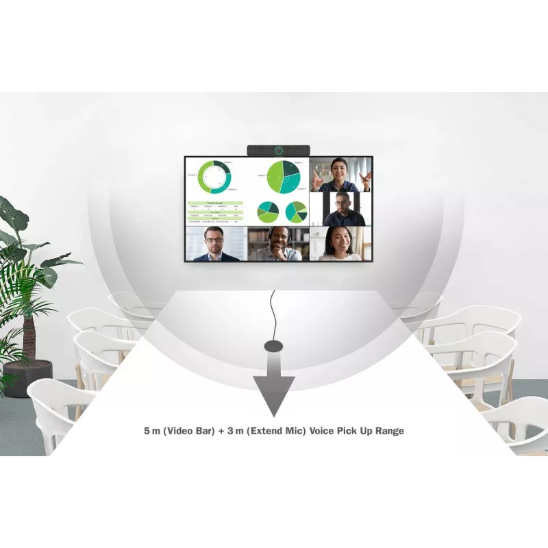 DIGITUS 4K all-in-one videobar - videoconferentiesysteem (4 microfoons/1 luidspreker, 1 tafelmicrofoon)