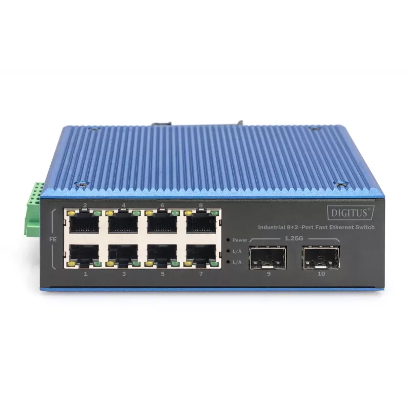 DIGITUS industriële 8+2-poorts Fast Ethernet-switch 8 poorten FE RJ45 2 GE SFP-poorten