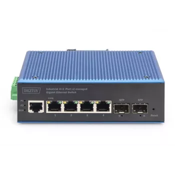 DIGITUS industriële 4+2-poorts L2 managed Gigabit Ethernet-switch 4xGE RJ45 + 2 SFP-poorten