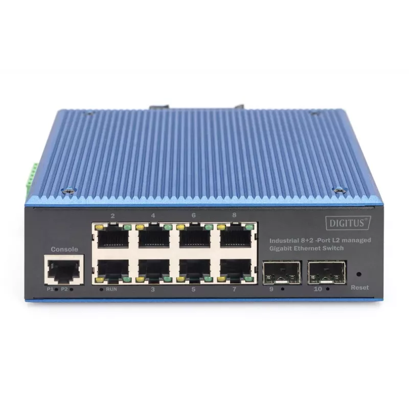DIGITUS industriële 8+2-poorts L2 managed Gigabit Ethernet-switch 8x GE RJ45 + 2 SFP-poorten