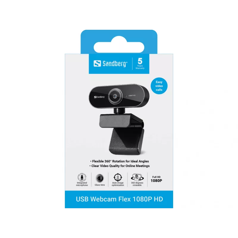Sandberg USB-webcam Flex 1080P HD, 2 MP, 1920 x 1080 pixels, Full HD, 30 fps, USB, zwart