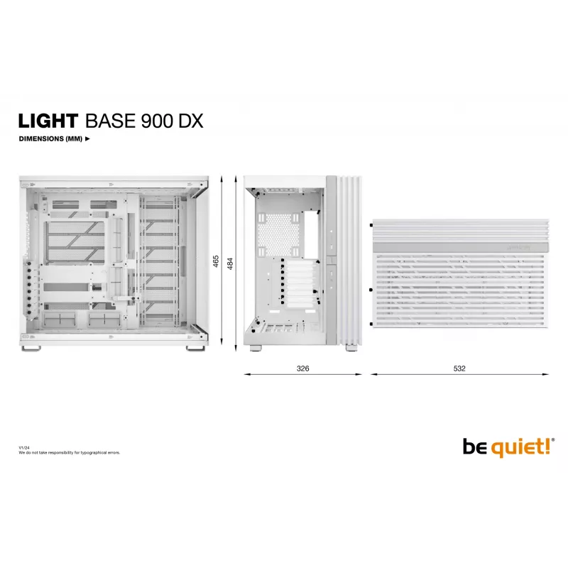 PC-behuizing be quiet! LIGHT BASE 900 DX wit full tower — ATX/EATX-ondersteuning, glazen zijpaneel, multi-RGB, max. GPU 495 mm, CPU-koelerhoogte 190 mm