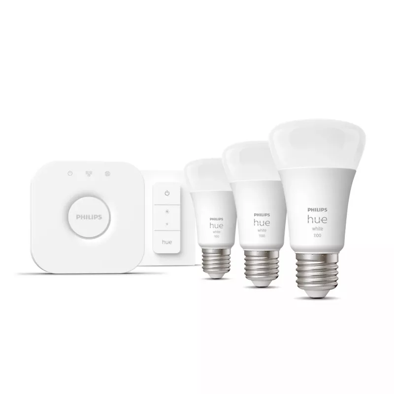 Philips Hue White startset: 3 E27 smartlampen (1100) + dimschakelaar