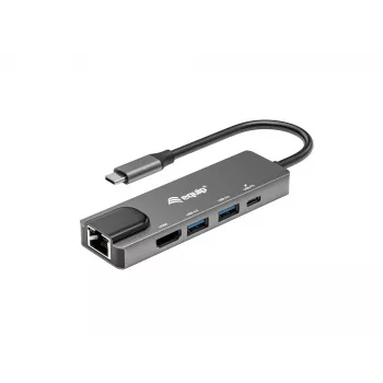 Equip USB-C 5-in-1 multifunctionele adapter, HDMI, Gigabit-LAN, USB 3.2 Gen1, 100W USB PD