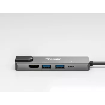 Equip USB-C 5-in-1 multifunctionele adapter, HDMI, Gigabit-LAN, USB 3.2 Gen1, 100W USB PD
